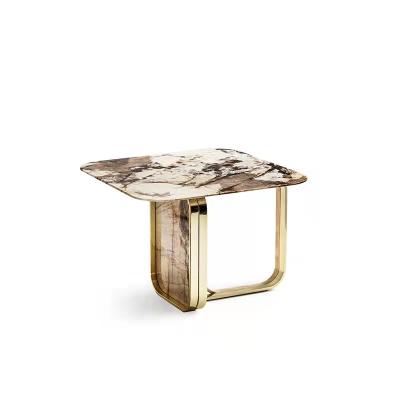 China (Size) Stainless Steel Small Stone Bedside Table Adjustable White Chipboard Italian Style Sofa Side Table Gold Modern Living Room Furniture for sale