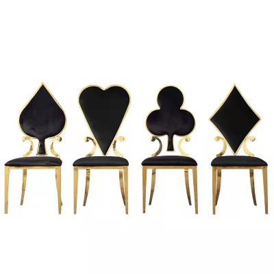 China New Design (Height) Classic Poker Symbol Chair Velvet Black Adjustable Restaurant Chair Luxury Cheap Modern Metal Stainless Steel Poker Dining Chair for sale