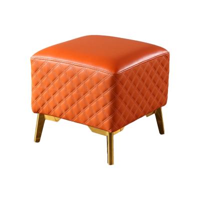 China (Height) 2022 Adjustable New Modern PU Leather Chairs Orange Stool Small Round Design Lounge In Shoes Sneak 4 Legs Chairs With Gold Metal Chair for sale