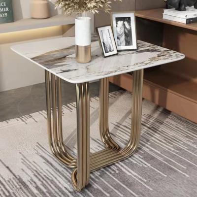 China ENG Table Marble Modern Golden Living Room Furniture Stainless Steel Slate Color Adjustable Hardware Decoration Sofa Side Table (Size) for sale