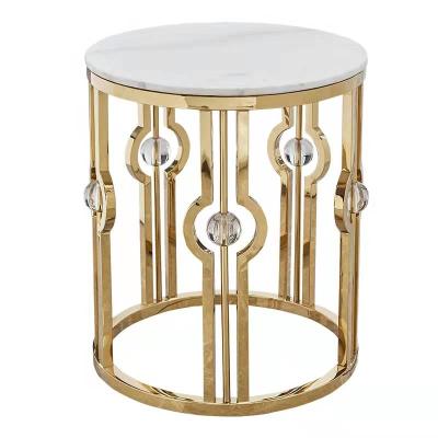 China Foshan Luxury Round Side Table (Size) OEM Furniture Crystal End Table Marble Top Stainless Steel Metal Sight Adjustable Modern Gold Table Basse for sale