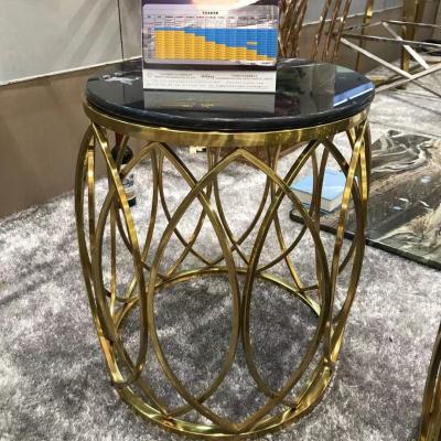 China (Size)Adjustable Sofa Side Table Stainless Steel Marble Top With Tempered Painting Living Room Black Elegant Modern Gold Round Tables for sale