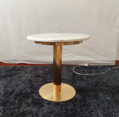 China Designer Luxury Living Packing Room Furniture Gold Adjustable Modern Table Stainless Steel New Round Sofa Side Table Metal Marble OEM for sale