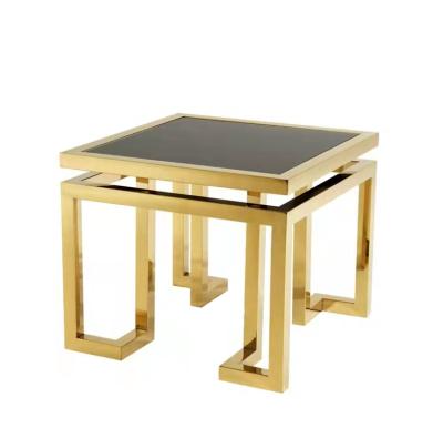 China Luxury Gold Glass Sofa Side Table Stainless Steel Square (Height) Metal Stainless Steel Corner Table Modern Home Furniture Adjustable Wholesale for sale