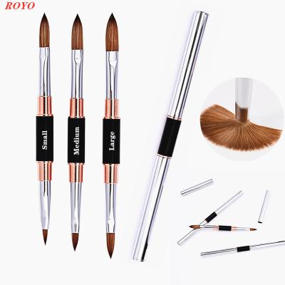 China 2021 Wholesale Professional Medium Nail Brush 100 Kolinsky Nail Brush 100 Medium Metal Mink Hair Double Head Black Metal Customized Handle for sale