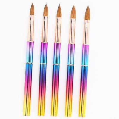 China NAIL 100% Pure Custom Logo Kolinsky Nail Art High Quality Private Label Brush With Colorful Metal Handle for sale