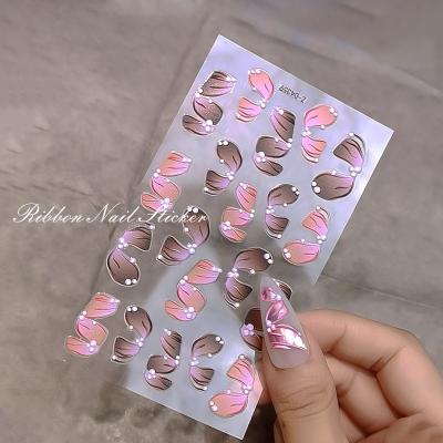 China 5D 5D Laser Gold And Silver Foil Butterfly Nail Sticker Holographic DIY Self Adhesive Nail Art Decoration for sale