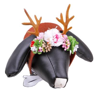 China Personalized Pet Santa Claus Headdress Pet Clothing Accessories Dog Christmas Reindeer Antlers Hat Headdress for sale