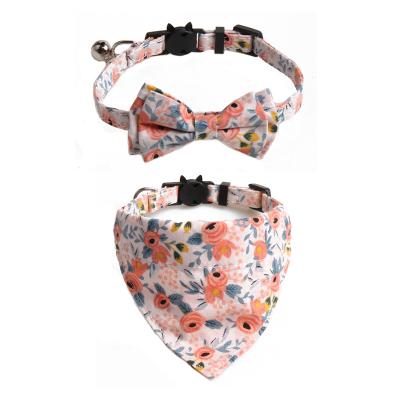 China New Factory Pet Factory Pet Collar Triangle Bow Custom Flower Cotton Cat Broken Dog Collar Set With Bell for sale