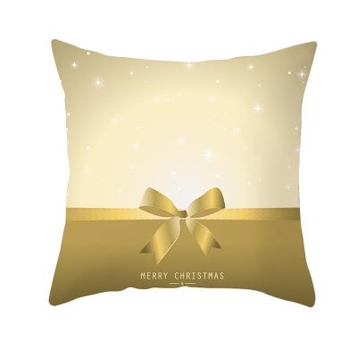 China Wholesale Viable Christmas Square Pillow Case Decoration Sofa Chair Golden Snowflake Peach Skin Printed Tile for sale