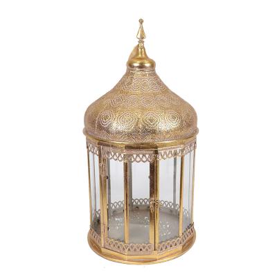 China Large Traditional Metal Gold Candle Holder Table Decor Candle Lantern for sale