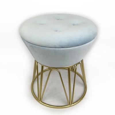 China Storage Modern Luxury Elegant Nordic Foot Stool Sofa Gold stainless steel legs Round Velvet Small Ottoman Stool for sale