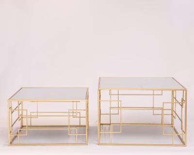 China Honghai durable side wrought iron chinese style frame mirror luxury metal gold table and modern gold coffee table for sale