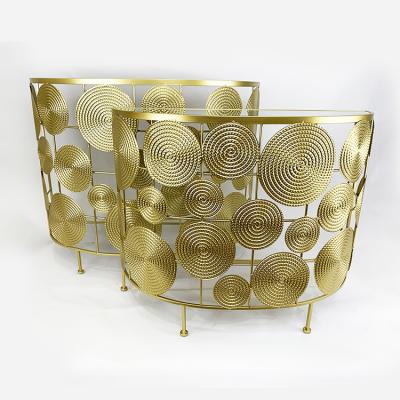 China Contemporary Elegant Metal Flower Table Gold Stainless Steel Tempered Glass Table Durable Metal Accent Table for sale