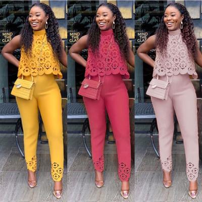 China Fashion Casual Temperament Pants Hot Selling QUICK DRY Sleeveless Hollow Out Top Women Sets Two-Piece for sale