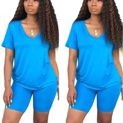 China Anti-Wrinkle In Summer New Style Solid Color Stock Women's Two Piece Sets Elastic Casual Women Shorts Top for sale