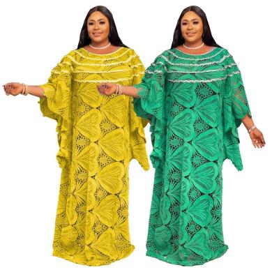 China African Dress Dresses for Women Guipure Lace Up Dashiki Abaya Dubai Boubou Fashion Muslim Dress 2022 Water Soluble Embroidery Fabric for sale