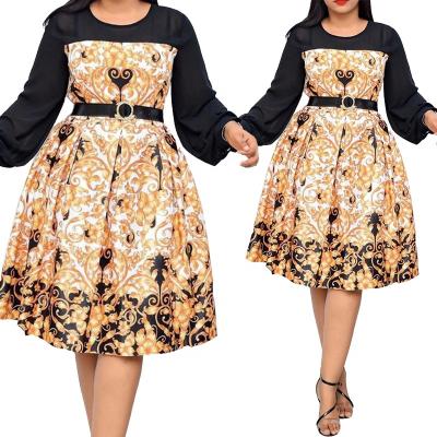 China Anti-Static Women Fall Plus Size Clothing Floral Printed Parcou Pleated Maxi Dress With Belt for sale