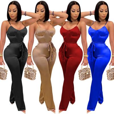 China Other YINIEN High Quality Polyester Sleeveless Spaghetti Straps Elegant Wrap Rompers Women Overalls for sale