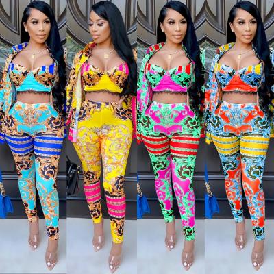 China High Quality Fashion Anti-wrinkle New Arrival Boutique Print Women Clothing Autumn Sweatsuit Suits 3 Pieces 2022 New Product Ideas for sale