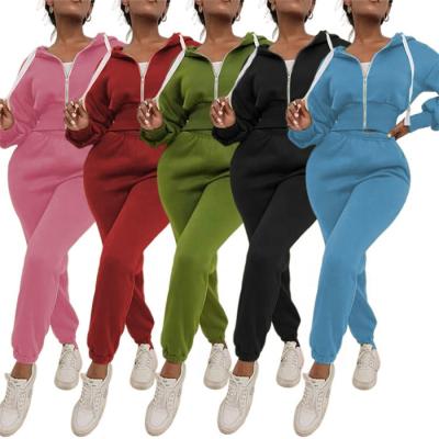 China 2022 solid color QUICK DRY suits set for women casual two piece set women zipper cardigan hoodie for sale