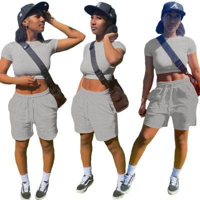 China Women's Breathable Solid Cool Two Piece Set Activewear Hot Shorts Crop Top 2 Pieces Set Women's Joggers With Pockets for sale