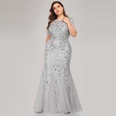 China High Quality Yinien Anti-wrinkle Plus Size Sequin Mesh Fishtail Slim Banquet Host Evening Prom Dresses For Women for sale