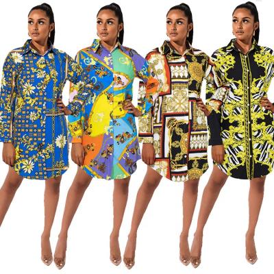 China Anti-pilling 2022 European and American long-sleeved blouses fashion printed tops for women for sale