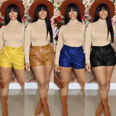 China 2022 winter QUICK DRY women's fashion Yinien leather shorts new arrivals plus size leather women shorts high waist for female mujer for sale