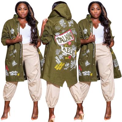 China New fall 2022 QUICK DRY women's trench coat zipper anorak hoodie printing casual jackets for female femme mujer for sale