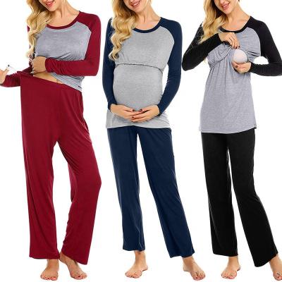 China New Breathable 2 Piece Pajamas Set Women Pregnancy Sleeve Cotton Pajamas Pants Long Spring Adjustable Autumn Mother Care Maternity for sale