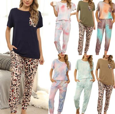 China 2022 Best New Breathable Tie-Dye Front Pocket T-shirt Women Homewear Suit Set Soft Pant Sets Woman Pajamas 2 Pieces for sale