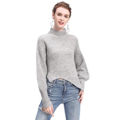 China Lantern Collar Top Tenderness Women's Loose Knitted Sweater Irregular Split Chic Lazy Asymmetric Warm Sleeve Pullover for sale