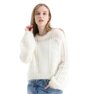 China Plush Texture Women Mohair Shorts Pullover Sweater Lantern Sleeves Autumn Winter Wool Knitted Jumper Loose Cavity for sale