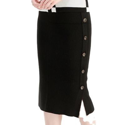 China Breathable all seasons women woolen straight skirt with knitted knee-length decoration that goes down to the knee of aesthetic empire elasticity button for sale