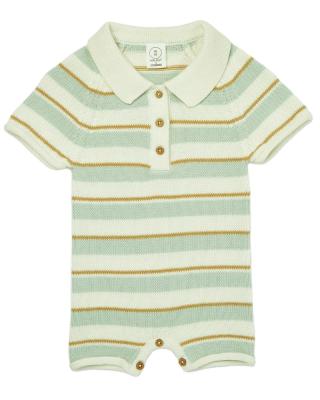 China Baby Sage Stripe Cooper Knit Romper - Breathable Knitwear for sale