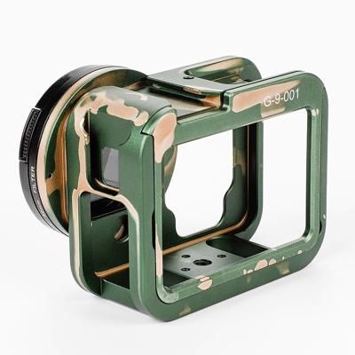 China Aluminum Alloy Durable and wear-resistant GOPRO9/10 rabbit cage Military green camouflage camera protective cover for sale