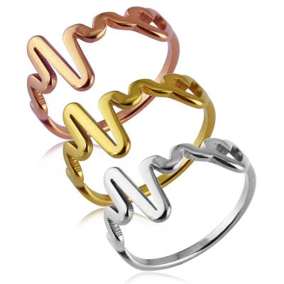 China Other Hot Selling Heartbeat Heart Rings For Women 18k Gold Plated Stainless Steel Jewelry for sale