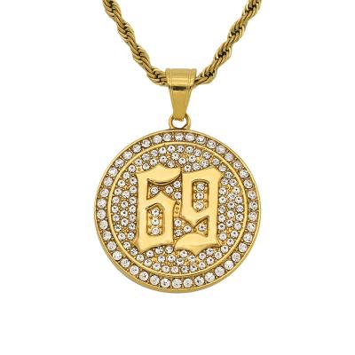 China Casual / Sporty Fashion 18K Gold Plated Stainless Steel Women Necklaces Lucky Number 69 Pendant For Men for sale