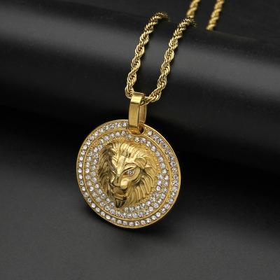 China Hyperbole Top Selling Lion Head Pendant Fashion Women Jewelry Wholesale Stainless Steel Men's Necklaces With Zircon for sale