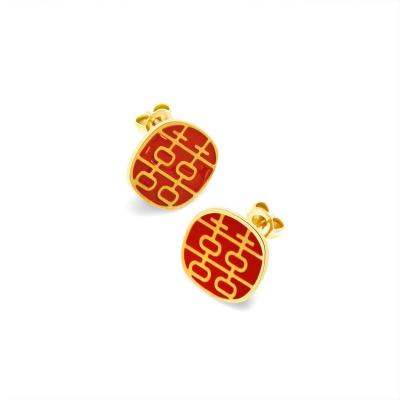 China 2022 New Fashion TRENDY Chinese Happy Earrings,Simple Letter Stud Earrings For Women,Red Color Stainless Steel Bohemian Jewelry for sale