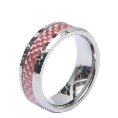 China Fashion Neo-Gothic Gold Plated Jewelry Tungsten Steel Band Ring For Women Pink Color Carbon Fiber Rings for sale