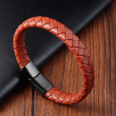 China Handmade Casual/Sporting Wristband Stainless Steel Genuine Leather Bracelets For Women Men Girls Birthday Gifts for sale