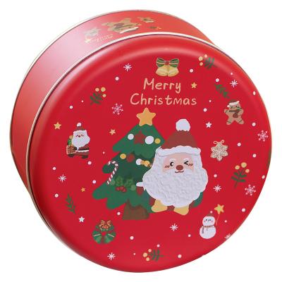 China Handmade Round iron can Santa Claus christmas metal box for sale