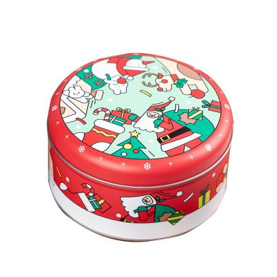 China Recyclable Round metal box holiday atmosphere packaging gift box Christmas candy biscuit box for sale