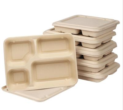 China Customized Size/Design Bagasse 4 Compartment Biodegradable Rectangle Tray For Cutlery 240*220*39mm for sale