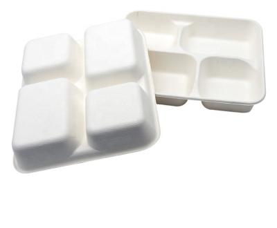 China Customized Size / Design Customized Bagasse Biodegradable Pulp Food Tray With 4 Compartments for sale