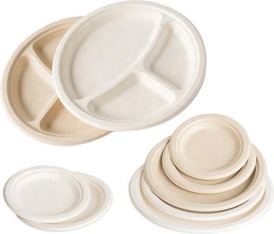 China Nordic Style Around 9 In The Plate 3 Compartment Wholesale Disposable Wedding Biodegradable for sale