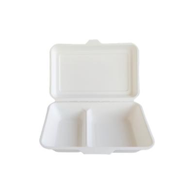 China Good Design Custom Bagasse Sugar Cane Clamshell Lunch Boxes With Two Grids for sale