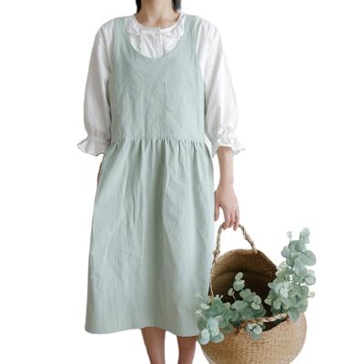 China Soft Cotton Linen Apron Women Pinafore Dress Halter Cross Bandage Tidying Up/Storage Cooking Aprons For Fashioning Cafe Aprons for sale